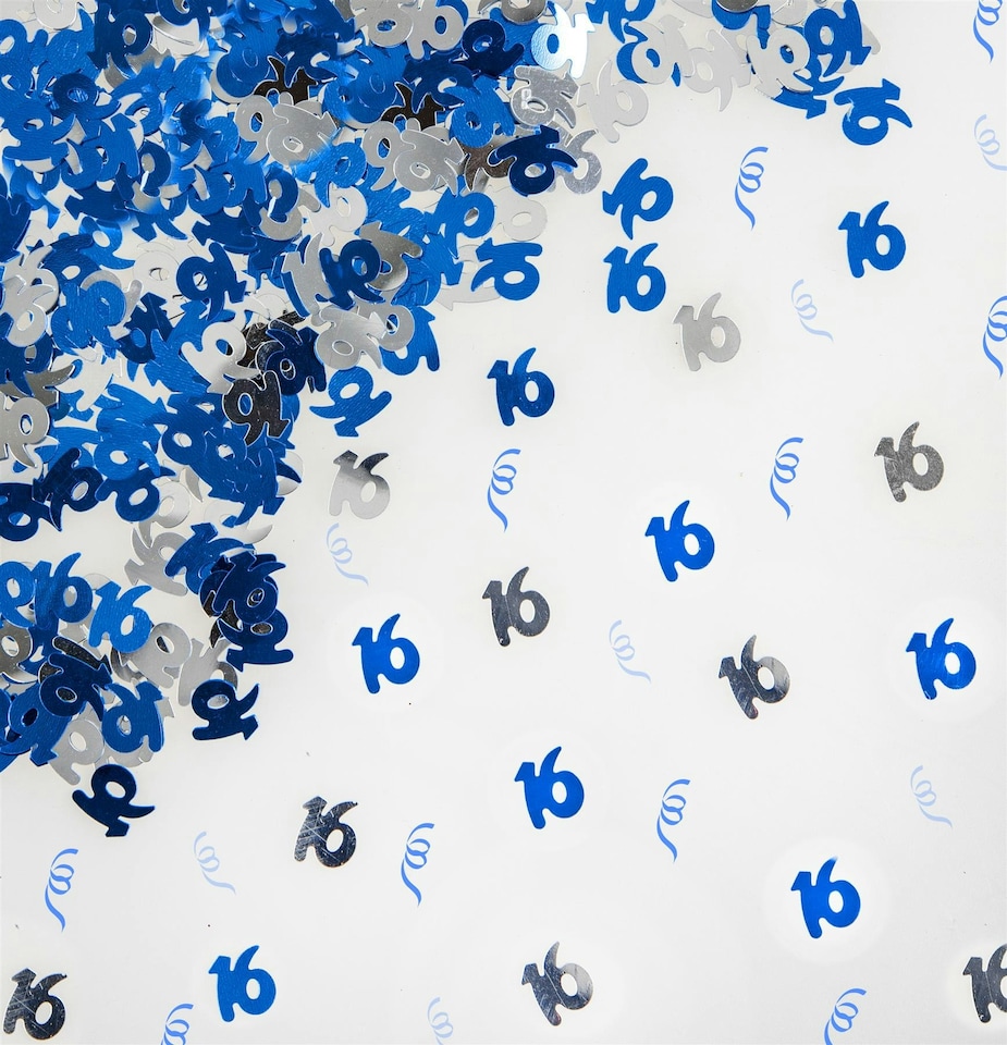 image 1 of 16th Birthday Confetti Blue & Silver 1 pack x 14 grams birthday decoration Foil Metallic 1 pack