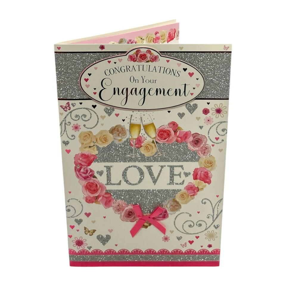 image 1 of On Your Engagement Neutral Traditional Floral Heart Card