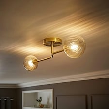 ValueLights Chessy Asymmetric Ribbed Glass Globe Gold Bar Ceiling Light with LED Bulbs