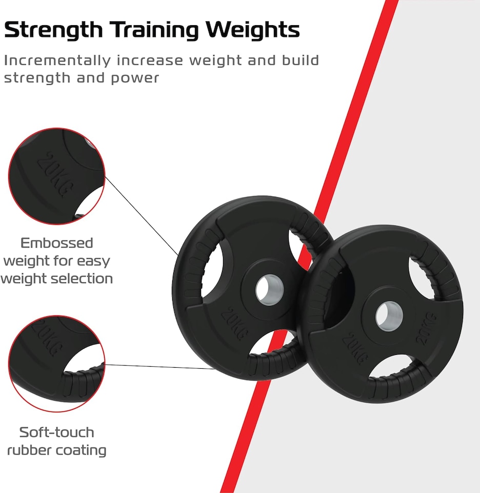 image 1 of Olympic Tri-Grip Rubber Weight Plates Black Pairs Sets 20 kg PAIR