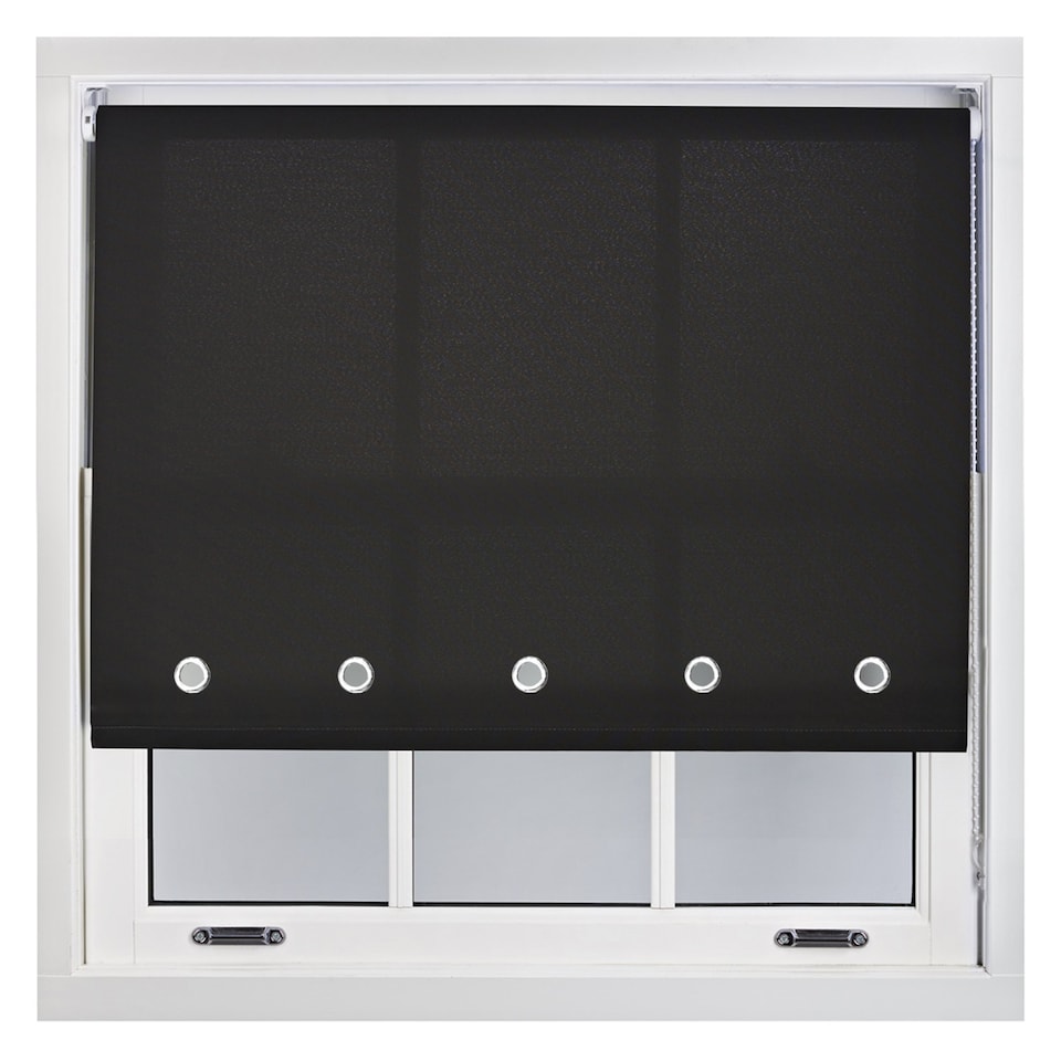image 1 of FURNISHED Roller Blinds Daylight Round Eyelet Light Filtering Easy Fit Trimmable Window Blind | Black | Black | (W) 85cm x (L) 165cm
