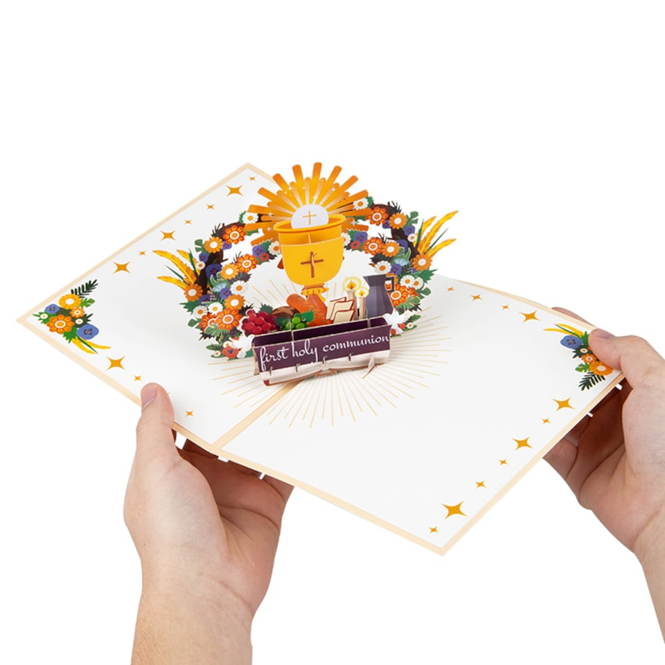 image 1 of Religious Symbols & Floral First 3D Pop Up Holy Communion Card