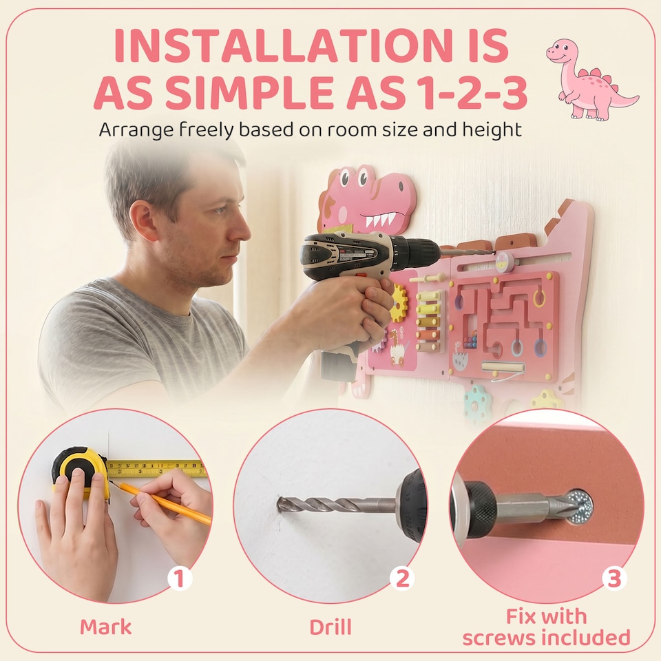 image 1 of AIYAPLAY Busy Board Panels Wall Mounted Dinosaur