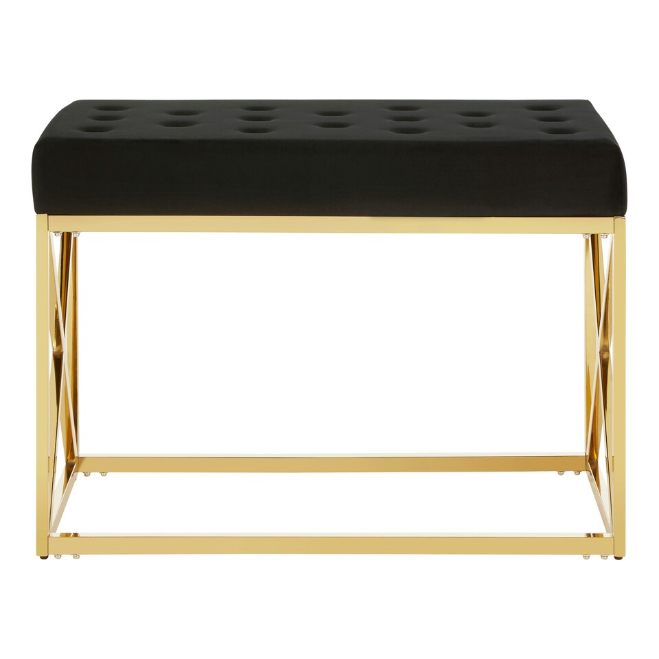 image 1 of Allure Black Tufted Seat And Gold Finish Bench Gold