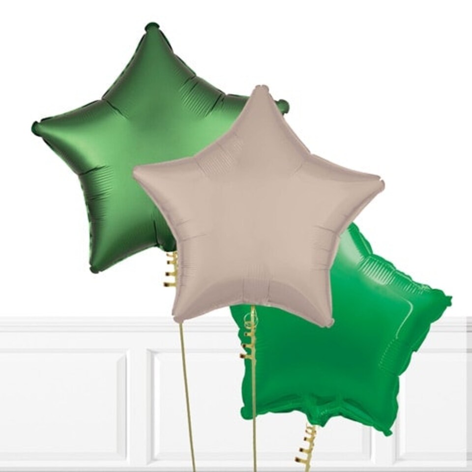 Green, Emerald Green & Taupe Latte Foil Star Trio Balloons