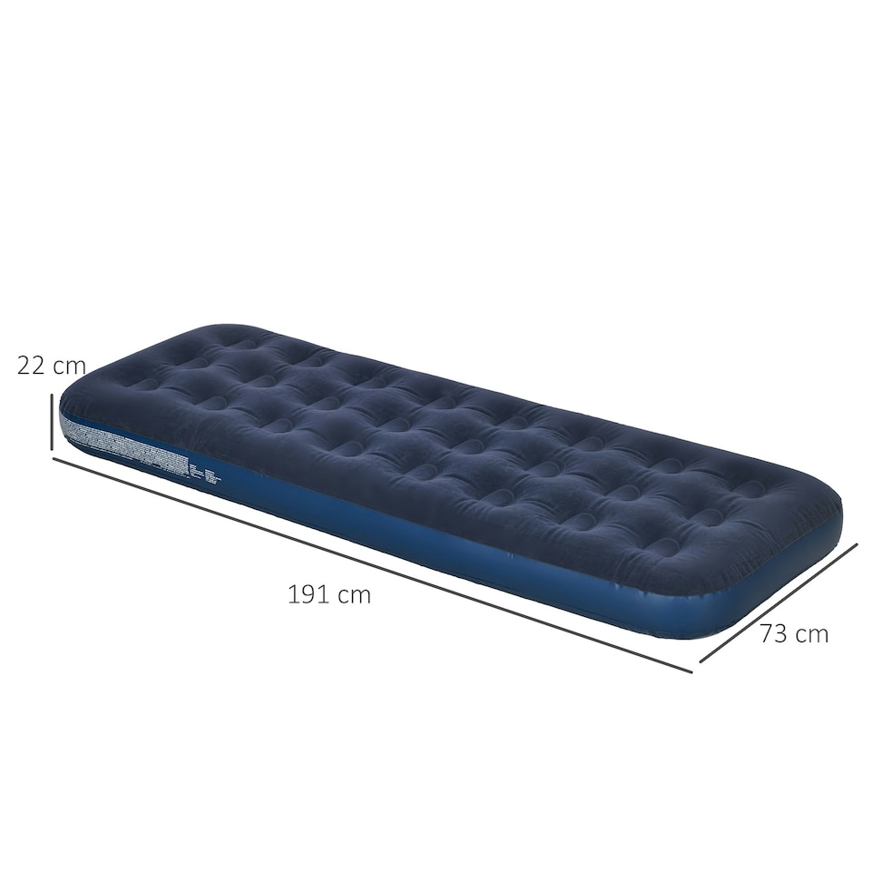 image 1 of Outsunny Single Air Mattress, Portable Air Bed with Flocked Surface, Blue