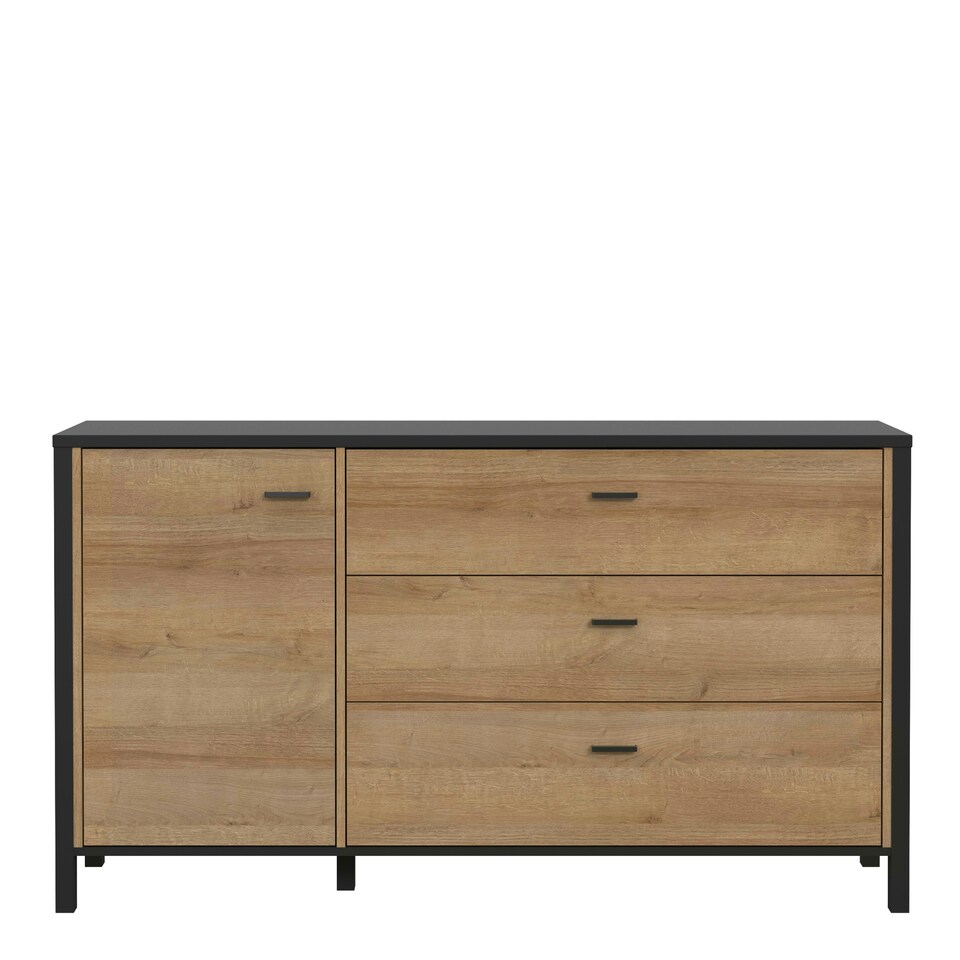 image 1 of High Rock 1 Door 3 Drawer Sideboard in Matt Black/Riviera Oak