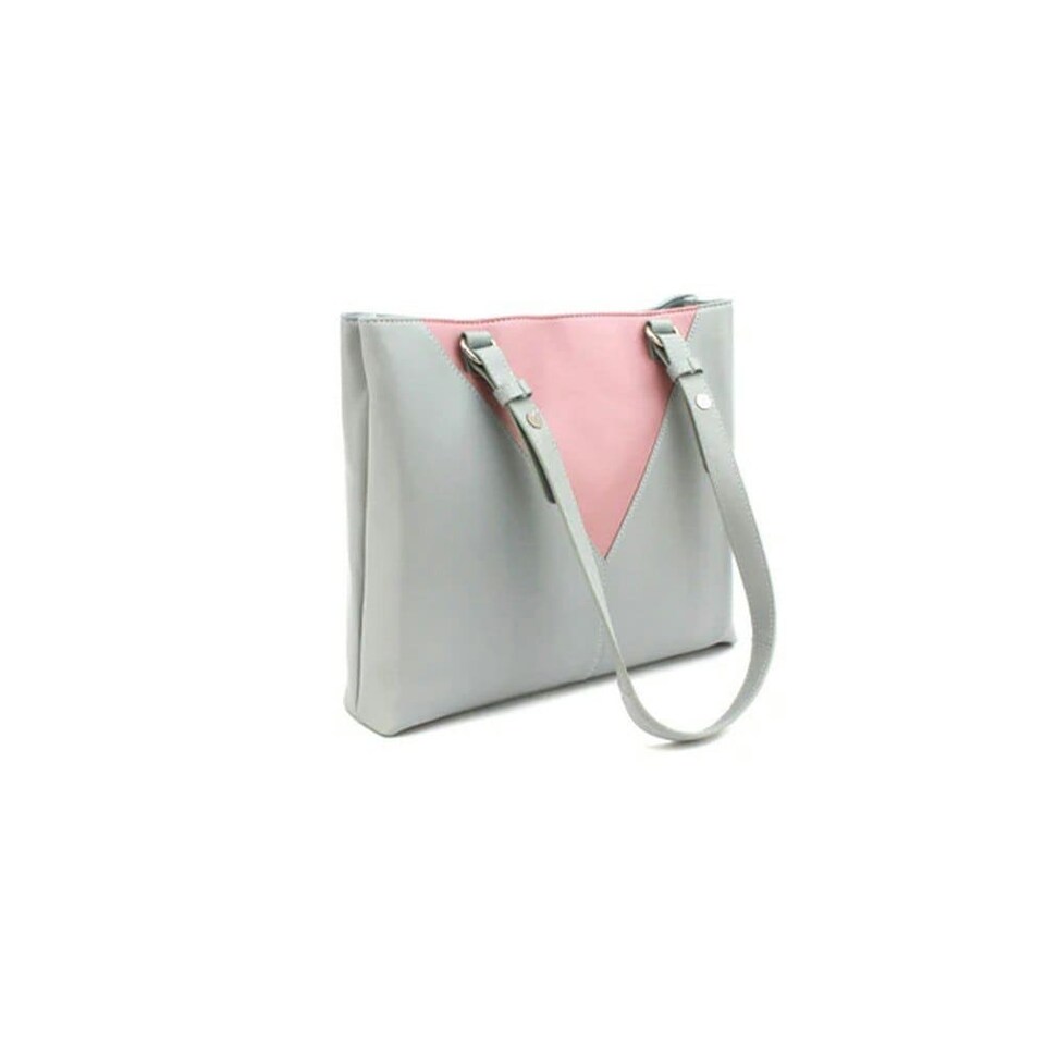 image 1 of Eastern Counties Leather Alice Contrast Panel Leather Handbag - Grey/Blush - One Size | Grey
