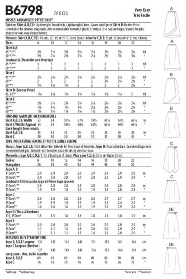 image 1 of Butterick 6798 Paper Sewing Pattern – Women’s Skirt, UK Sizes Bb (8–10–12–14), Easy