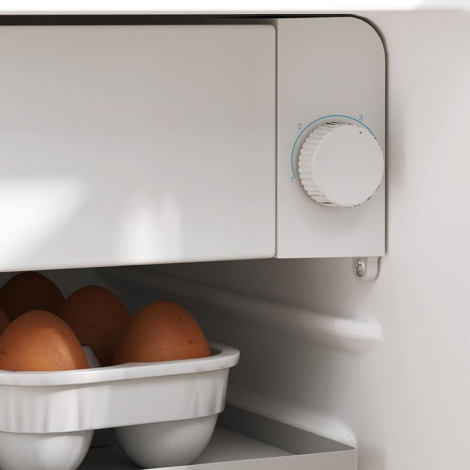 image 1 of HOMCOM 46 Litre Table Top Mini Fridge with Lock, Small Fridge with Ice Box, Reversible Door, Adjustable Temperature and Legs for Bedroom, Home, Office, Grey