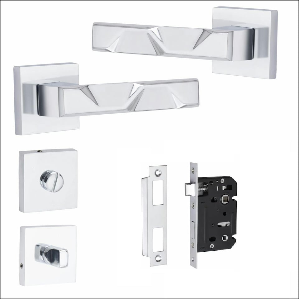 image 1 of Golden Grace Modern Nova Premium Design Bathroom Door Handles on Square Rose in Polished Chrome Finish Chrome