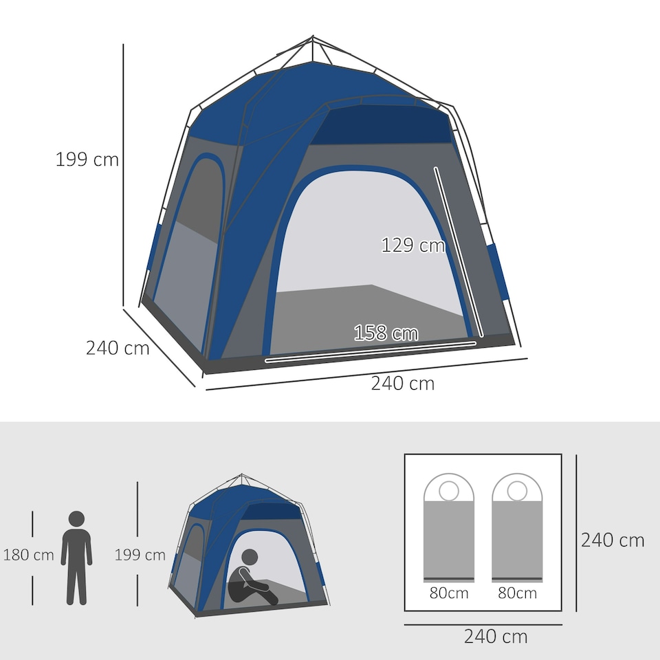 image 1 of Outsunny Four Man Pop Up Tent Automatic Camping Backpacking Dome