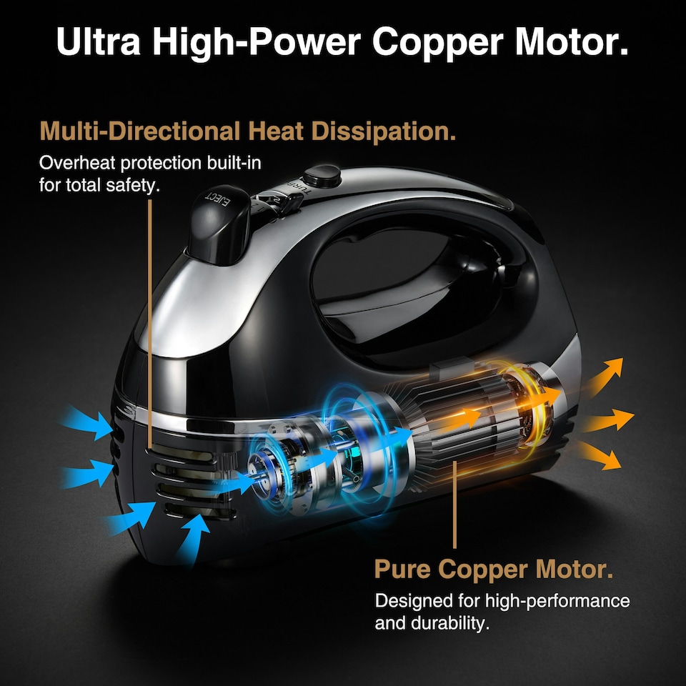 image 1 of VonShef 300W Black Hand Mixer Electric Whisk with 5 Speeds