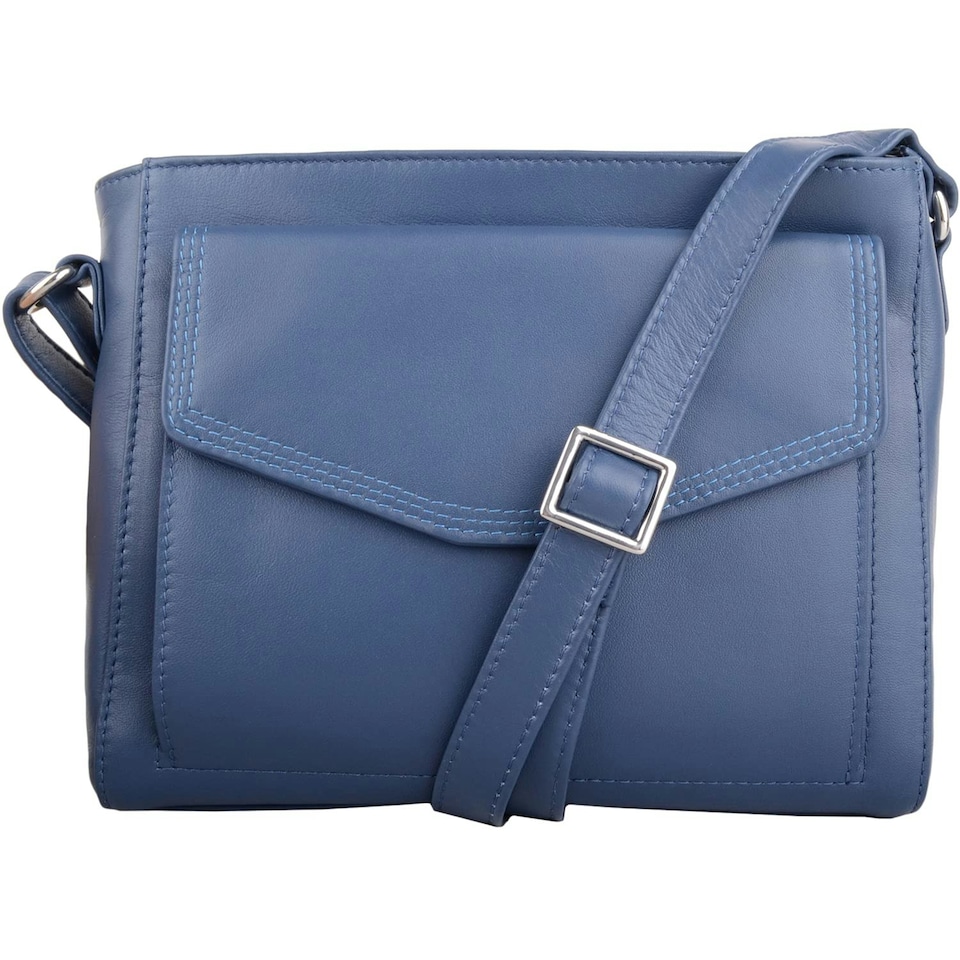 image 1 of Cross Body Shoulder Genuine Soft Leather Pocket Detail Handbag Grey | Autumn Ink Light Grey
