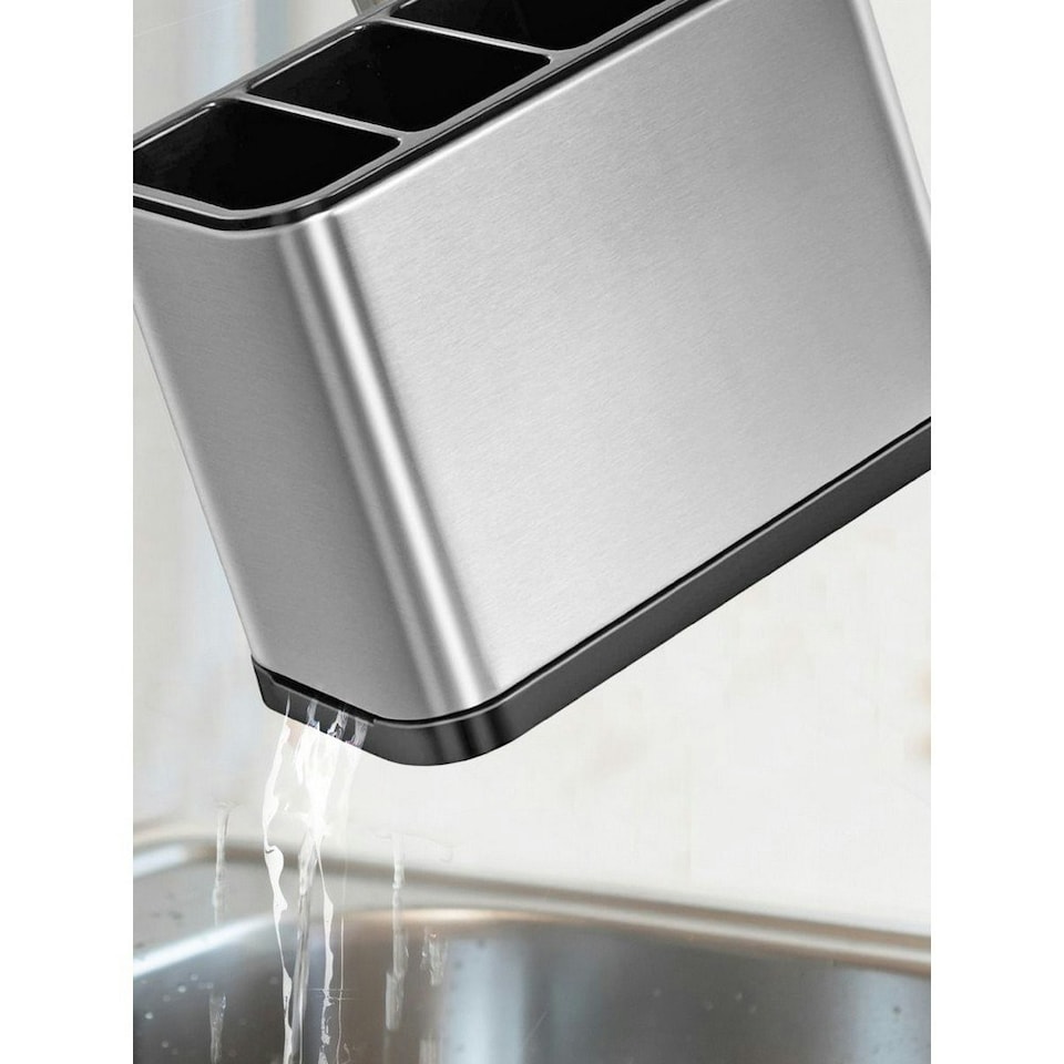 image 1 of Stainless Steel Kitchen Utensils Caddy - Silver/Black - 18cm x 13cm x 8.5cm