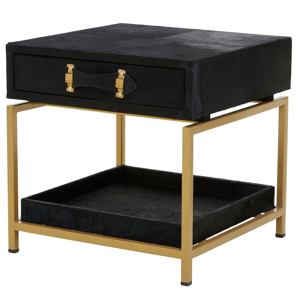 image 1 of Kensington Townhouse Hair On Hide Bedside Table Black