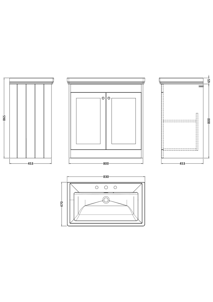 image 1 of Balterley Floor Standing 2 Door Unit with Classic Basin 3 Tap Hole | Grey | 800 x 800 x 453mm