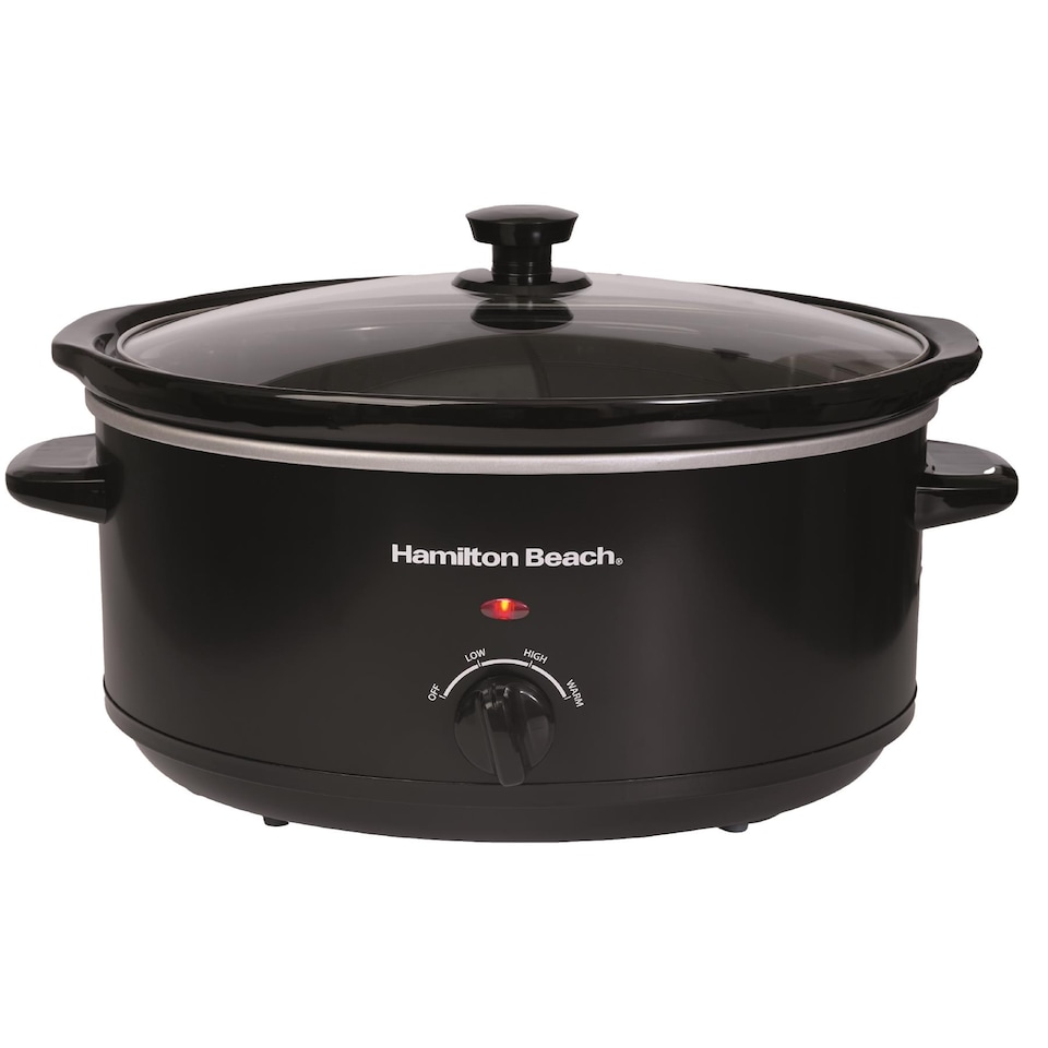 image 1 of Hamilton Beach Slow Cooker, 6.5 Litres, Family Favourite, 240W, Energy-Efficient, Removable Oven-Safe Ceramic Bowl, 3 Heat Settings, Serves 6-8 People, Easy Clean, Black - HBSC070B