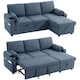 image 1 of HOMCOM Corner Sofa Bed, L Shaped Sofa with Storage Chaise, USB Ports | Blue | Blue | 205W x 136.5D x 85H cm
