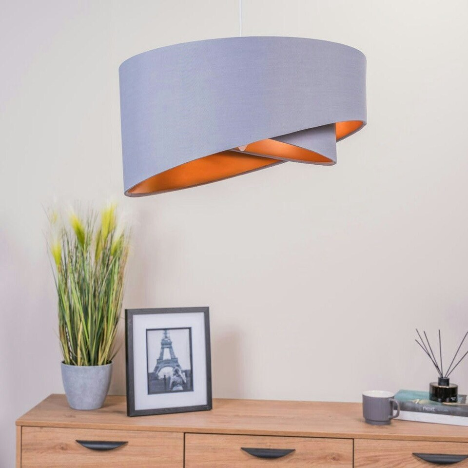 image 1 of ValueLights Trekan Fabric Textured Grey Drum Ceiling Pendant Shade