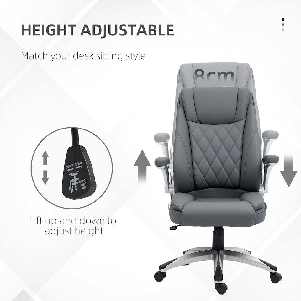 image 1 of Vinsetto Executive Office Chair with Arms, PU Leather Ergonomic Office Chair with Tilt Function and Adjustable Height, Swivel Rolling for Home Office Working, Dark Grey
