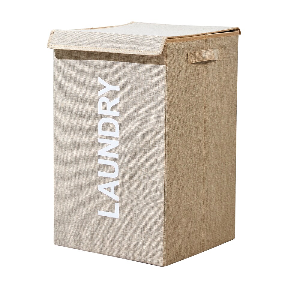 image 1 of 57L Collapsible Laundry Basket with Lid Portable Clothes Hamper