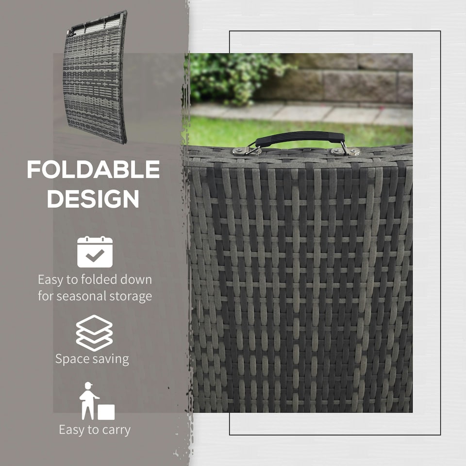 image 1 of Outsunny Folding Rattan Sun Lounger with Cushion and Pillow, Grey