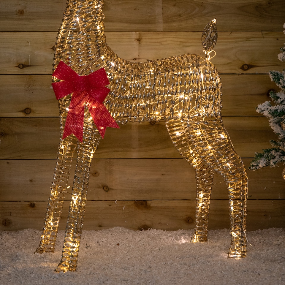 image 1 of 95cm Light up Gold Glitter Twist Christmas Reindeer with 94 Warm White LEDs