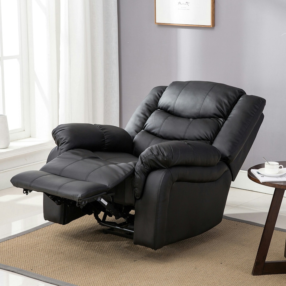image 1 of Seattle Electric Automatic Recliner Home Lounge Bonded Leather Chair (Black)