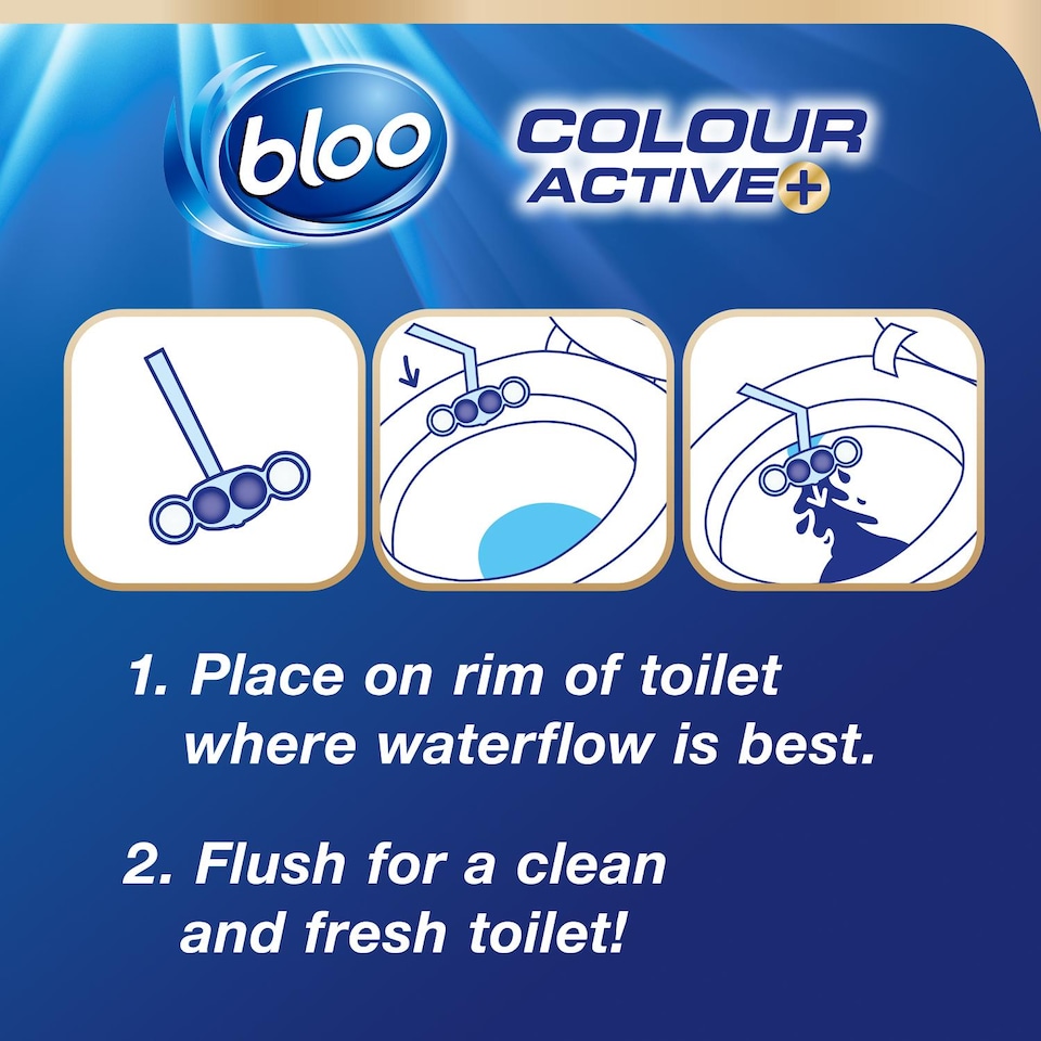 image 1 of Bloo Colour Active Anti-Limescale Odour Stop Bleach Toilet Rim Block, 50g, 6 packs | Multi | 6 Pack | 6