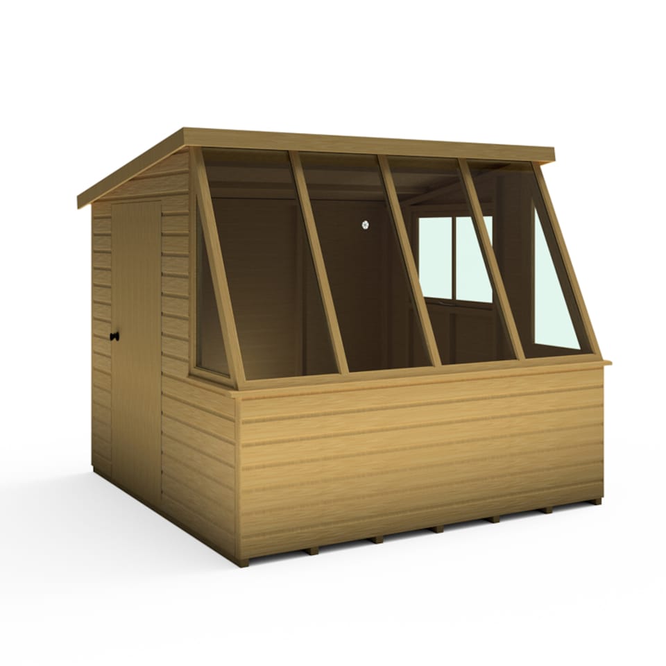 image 1 of Iceni 8 x 8 Feet Potting Shed Pre Hung Doors with Opening Glass Side Window Style A | Brown