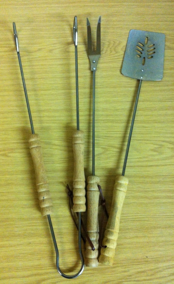 image 1 of Set of 3 45cm Barbecue / BBQ Tools with Wooden Handles