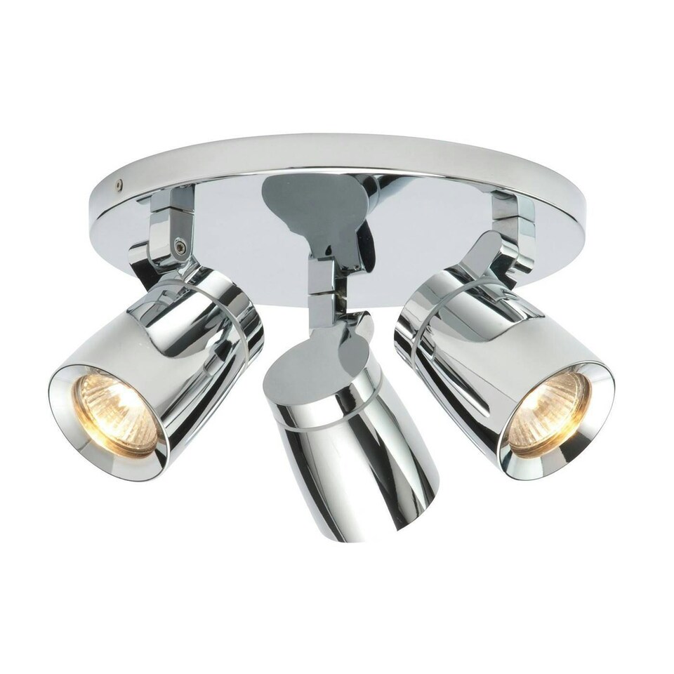 image 1 of Knight 3 Light Bathroom Adjustable Spotlight Chrome, Clear Glass IP44, GU10