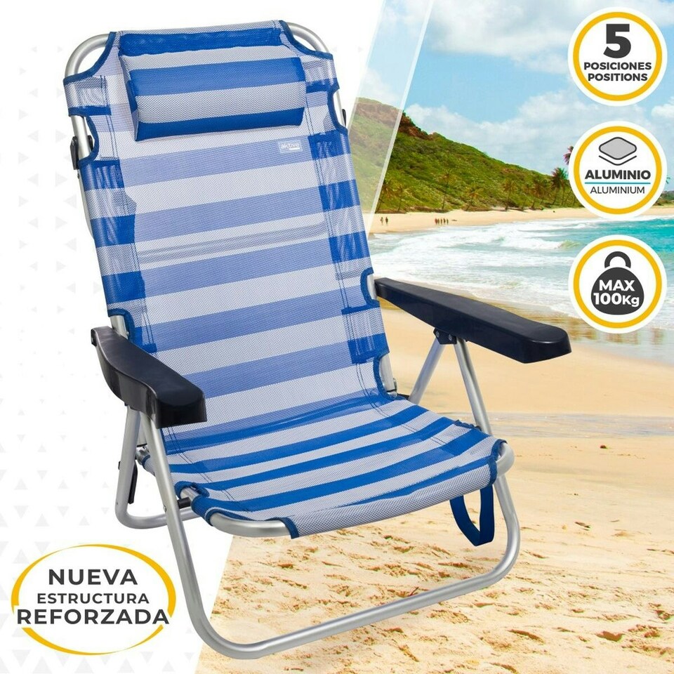 image 1 of Beach Chair Aktive Foldable Cushion White Blue 48 x 84 x 46 cm (2 Units) N/A