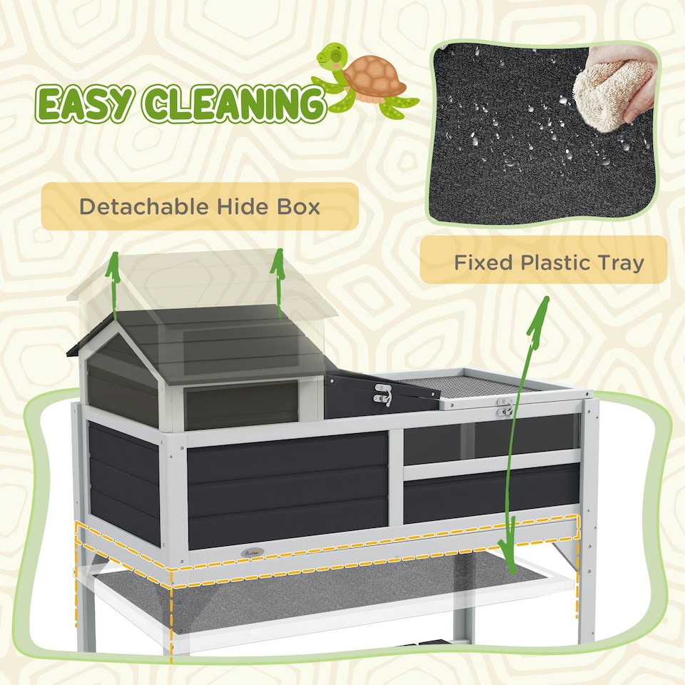 image 1 of PawHut Tortoise House w/ Adjustable Lamp Holder, Openable Lid, Storage Shelf