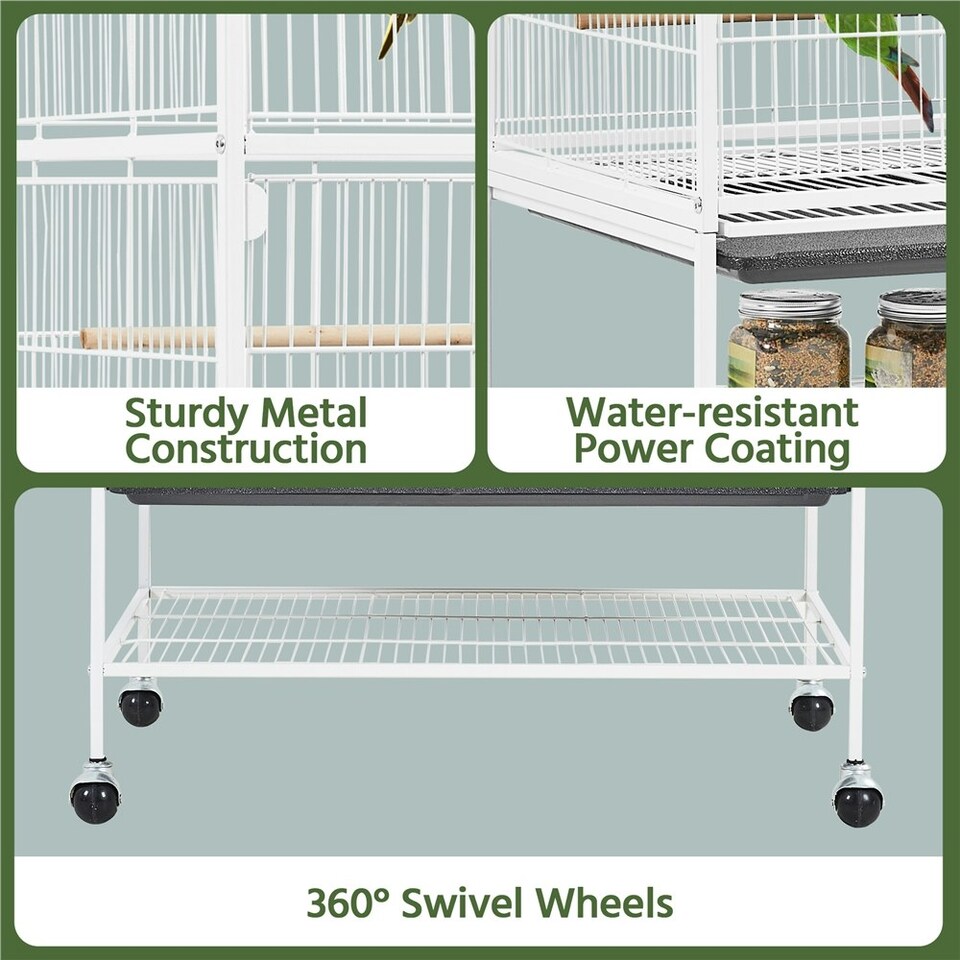 image 1 of Yaheetech 132 cm Tall Large Parrot Cage Rolling Metal Bird Cage White
