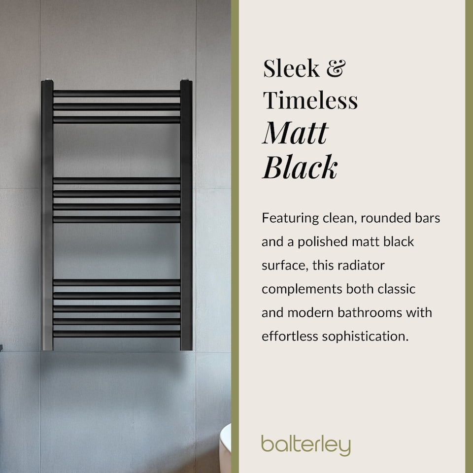 image 1 of Straight Heated Towel Rail Radiator, 455W, 500 x 800mm, Matt Black | Black | Matt Black