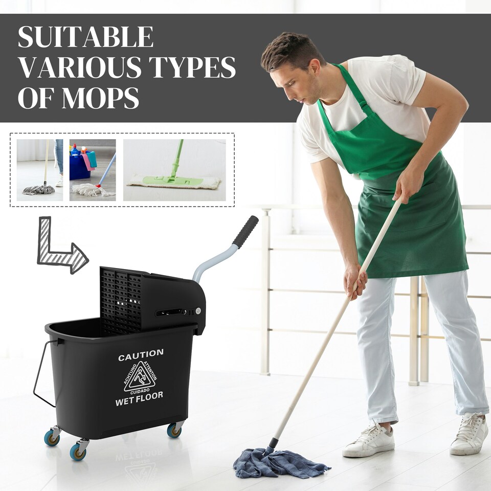image 1 of HOMCOM 20L Compact Mop Bucket with Wringer on Wheels Black