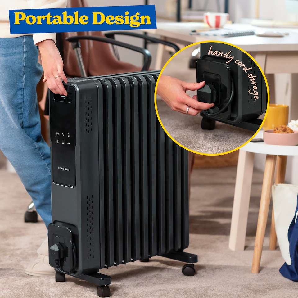 image 1 of Russell Hobbs® RHOFR2500-M-D 2.5kW 11 Fin Digital Oil Filled Radiator with M-Shaped Fins Touch Control and Remote in Graphite