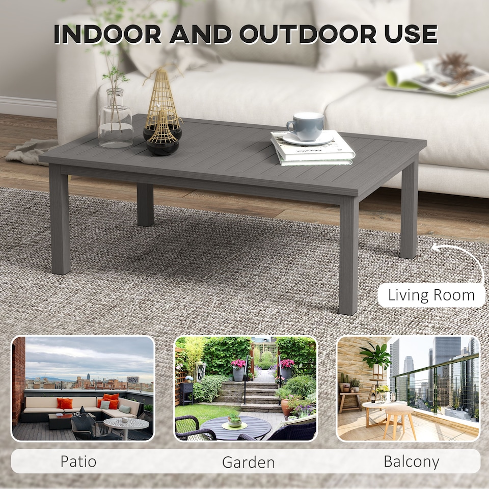 image 1 of Outsunny Aluminium Outdoor Coffee Table, Rectangular Patio Side Table with Slat Tabletop for Indoor, Garden, Balcony, 100cm x 60 cm, Brown