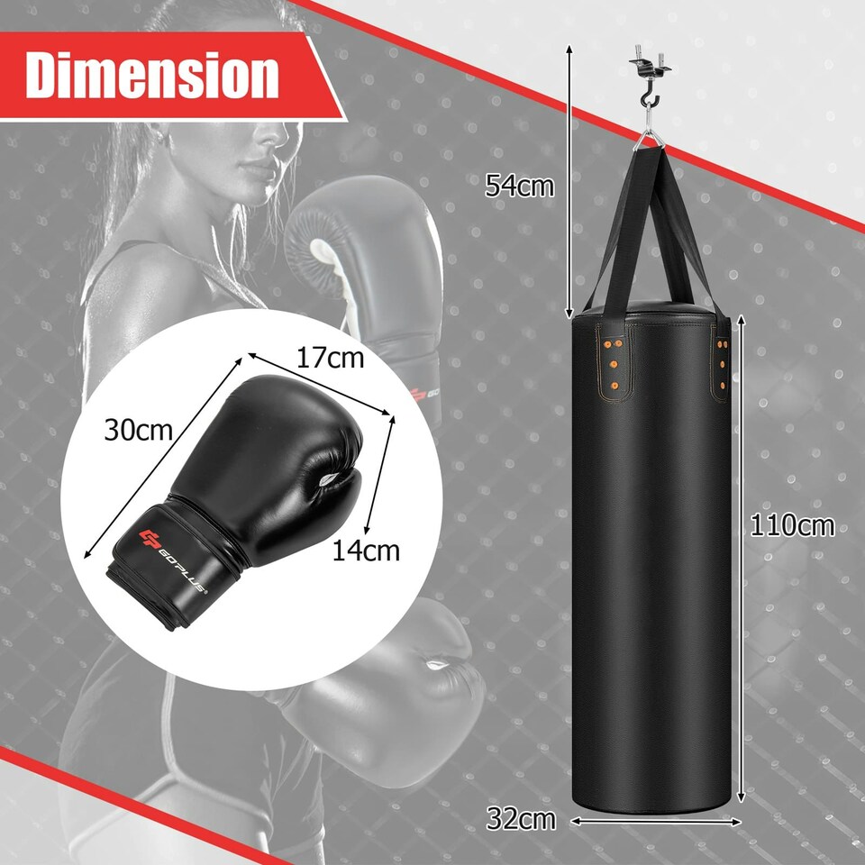 image 1 of COSTWAY Hanging Boxing Bag Set Unfilled Punching Bag Set Black