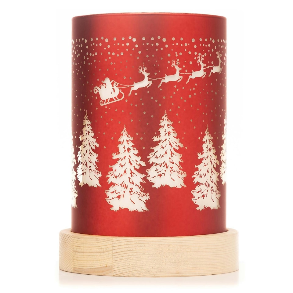 image 1 of 16cm Christmas Decorated Vase Table Santa Sleigh Scene Red