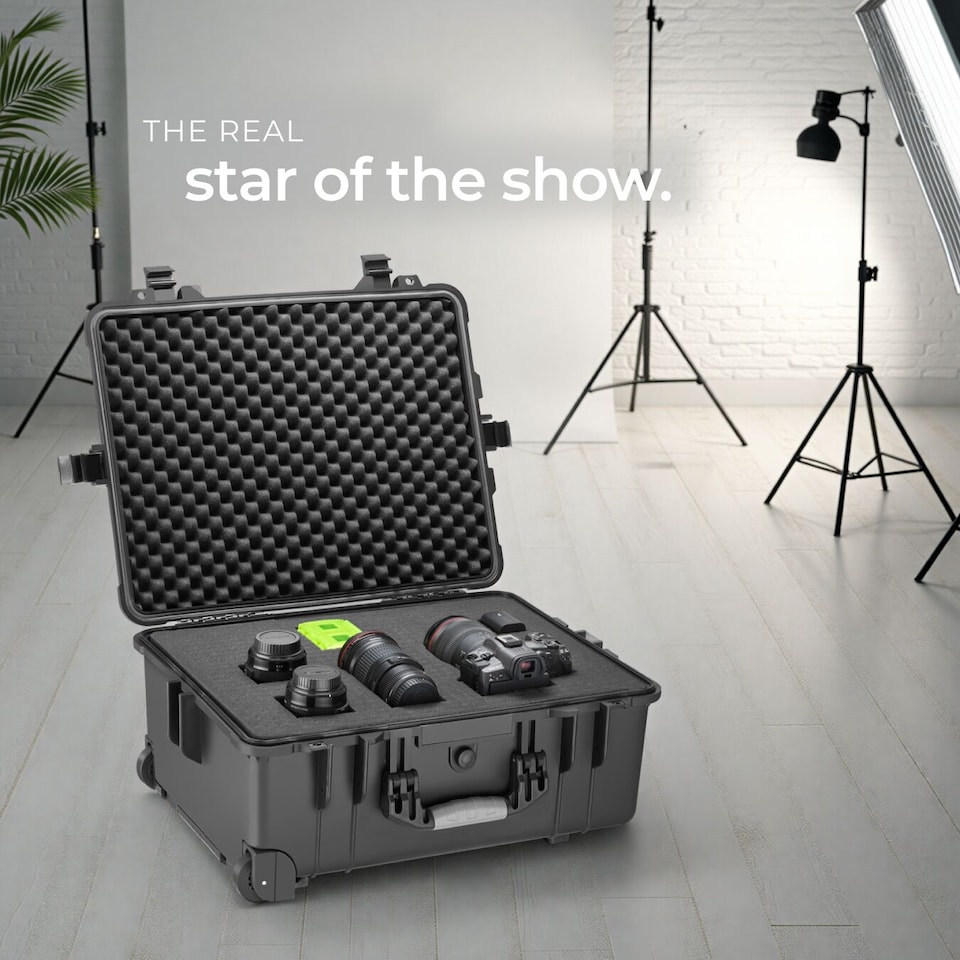 image 1 of Camera Case - hard shell, foam inserts, waterproof, telescopic handle | Black | black | M | 1