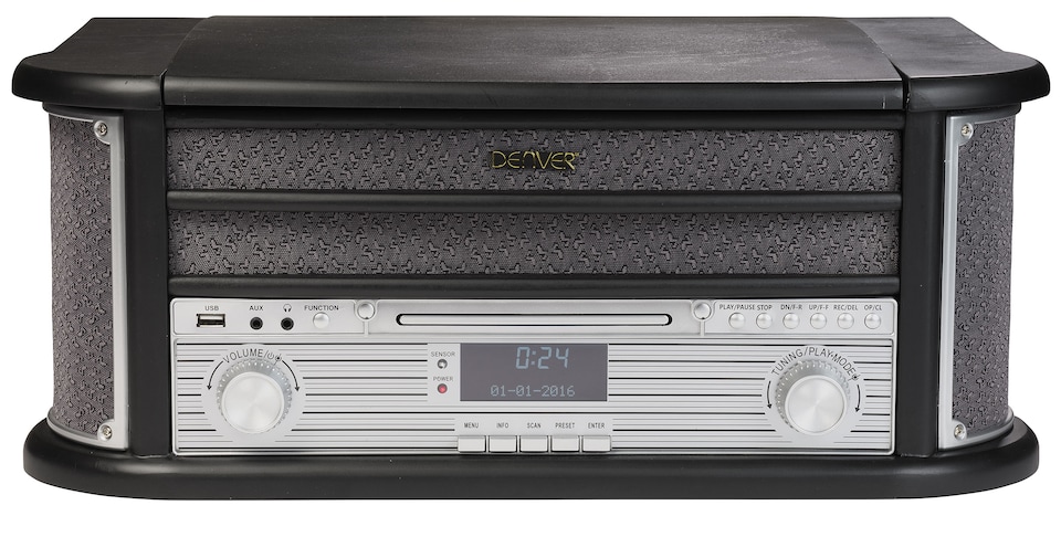 image 1 of Denver 9-in-1 Retro Vintage DAB Bluetooth Wooden Radio Record Player - MRD-51BT | Black | Black