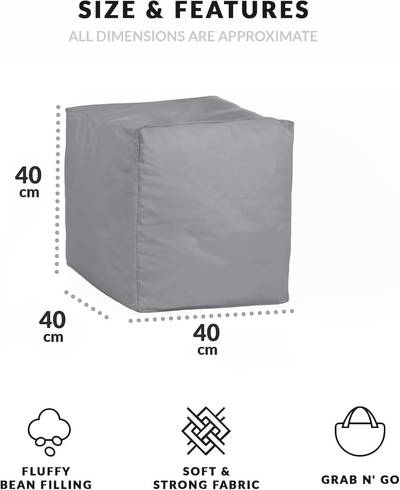 image 1 of Outdoor Bean Bag Footstool Pouffe Water-Resistant 40x40cm | Silver
