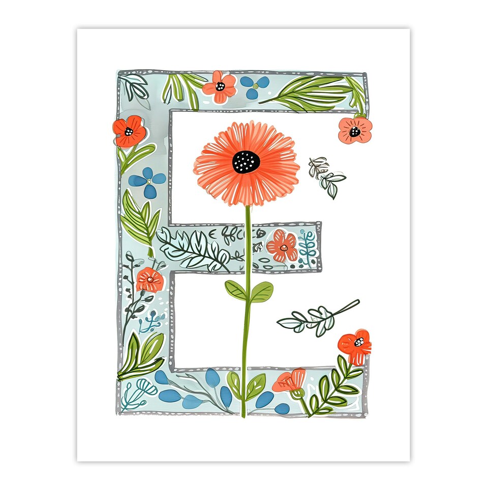 image 1 of Letter E Poppies Floral Birthday Gift Mum Black Framed Wall Art Print A4