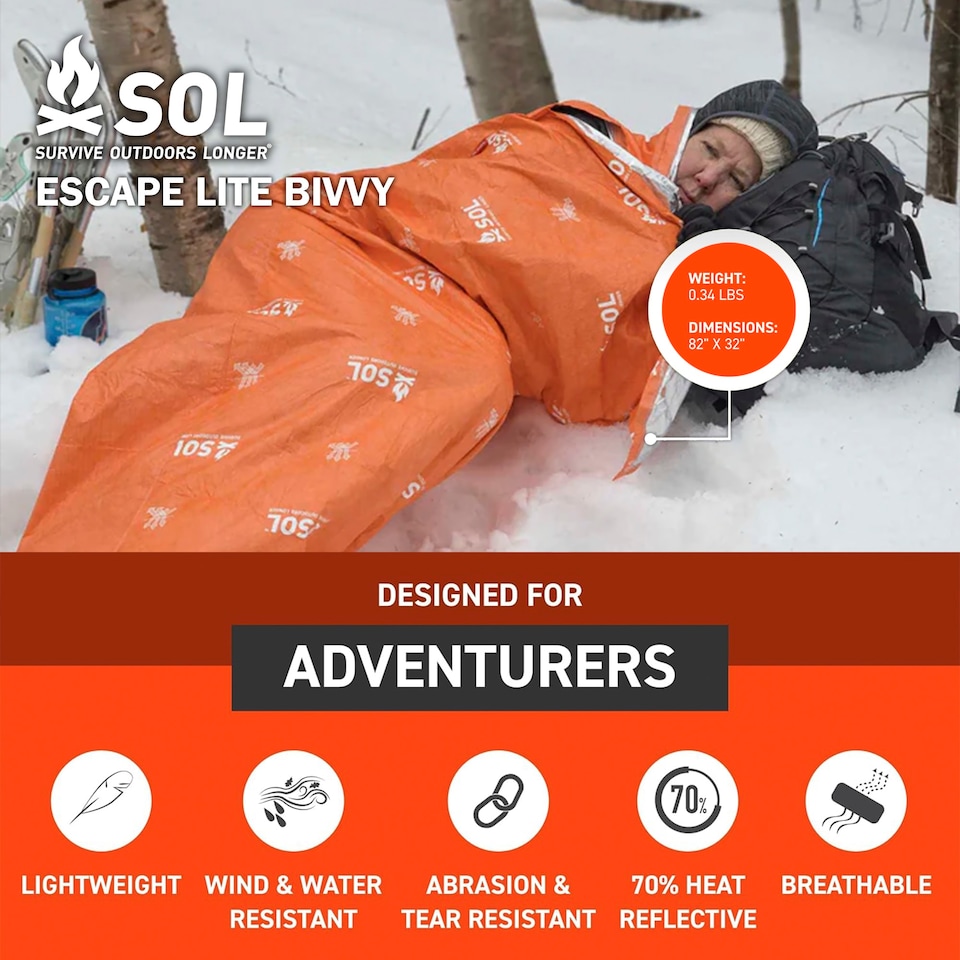image 1 of Escape Lite Bivvy - Ultralight Survival Shelter Emergency Sleeping Bag | Orange | Orange | One Size | 1