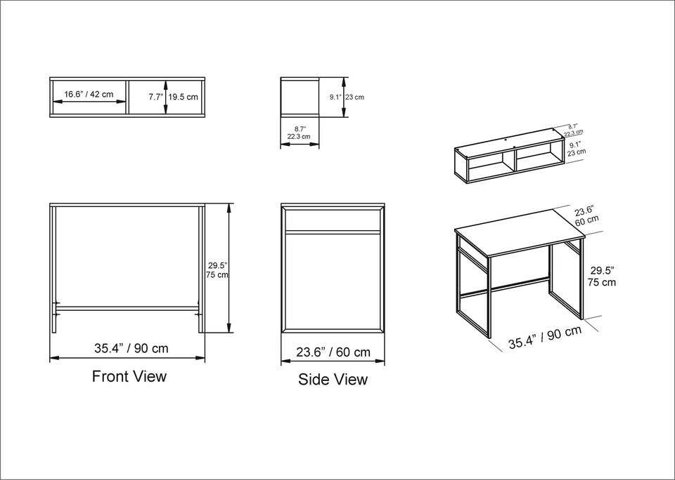 image 1 of Decorotika Hussum Metal Frame Computer Desk with Wall Shelf - 90 cm W x 75 cm H x 60 cm D