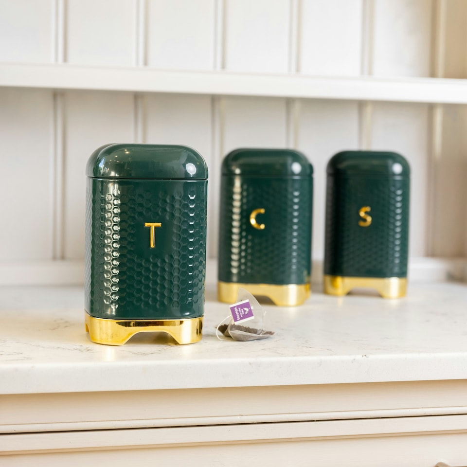 image 1 of Lovello Tea Canister Green Textured 11x11cm