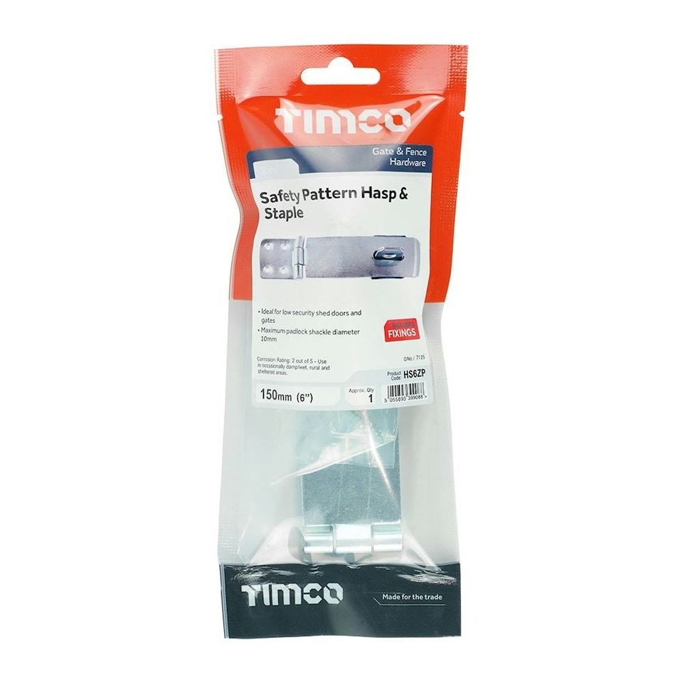 image 1 of Timco - Safety Pattern Hasp & Staple - Zinc (Size 6" - 1 Each)